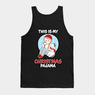 This Is My Christmas Pajama Girl Drikning Coffee With Cat Family Matching Christmas Pajama Costume Gift Tank Top